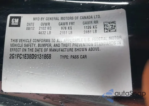 2013 Chevrolet Camaro 2Lt z USA, uszkodzony, nr VIN 2G1FC1E38D9131868